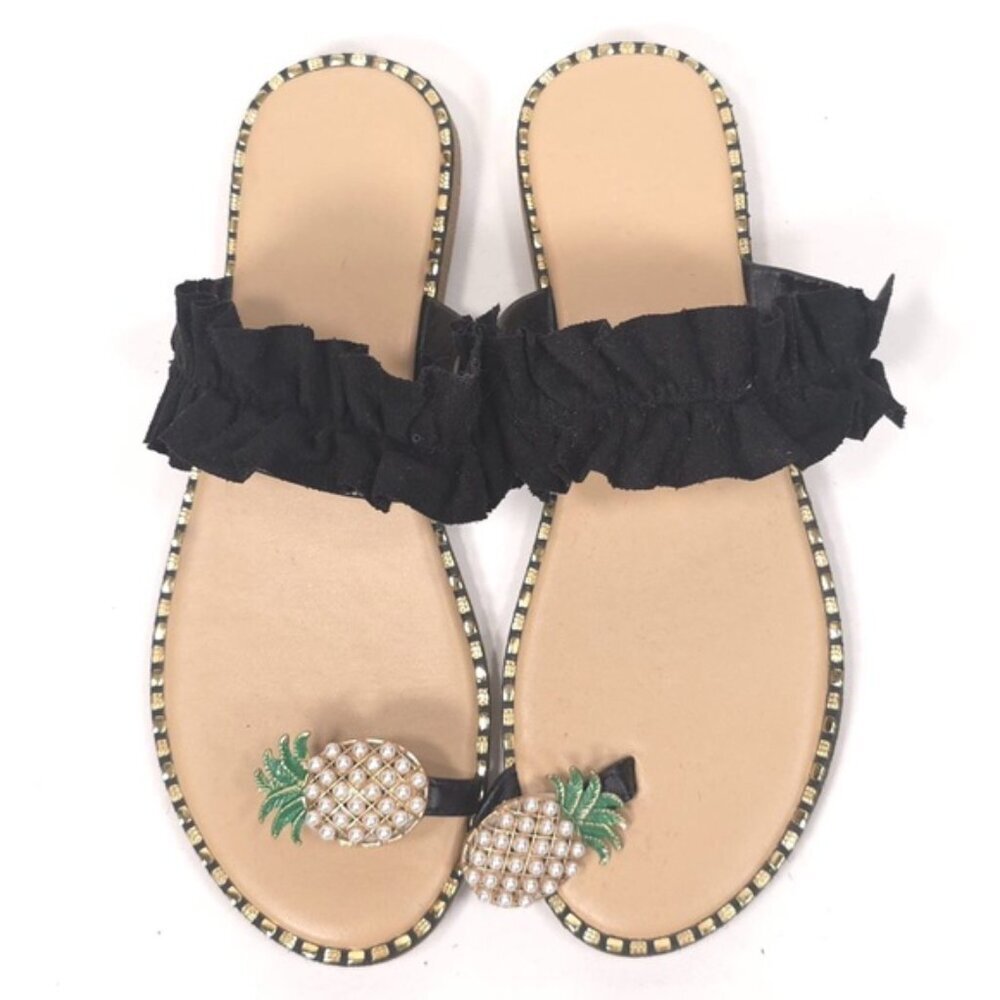 NWOB Women's Pineapple Pearl‎ Rhinestone Beach Slides Flat Toe Sandal Size 40